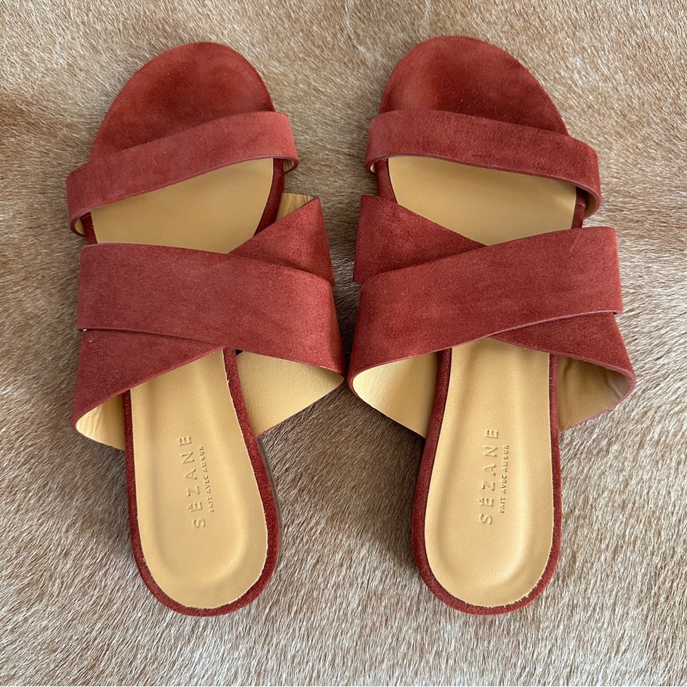 NEW Sezane Agathe suede low mules slides burnt sienna 36 / 6 - Picture 3 of 4